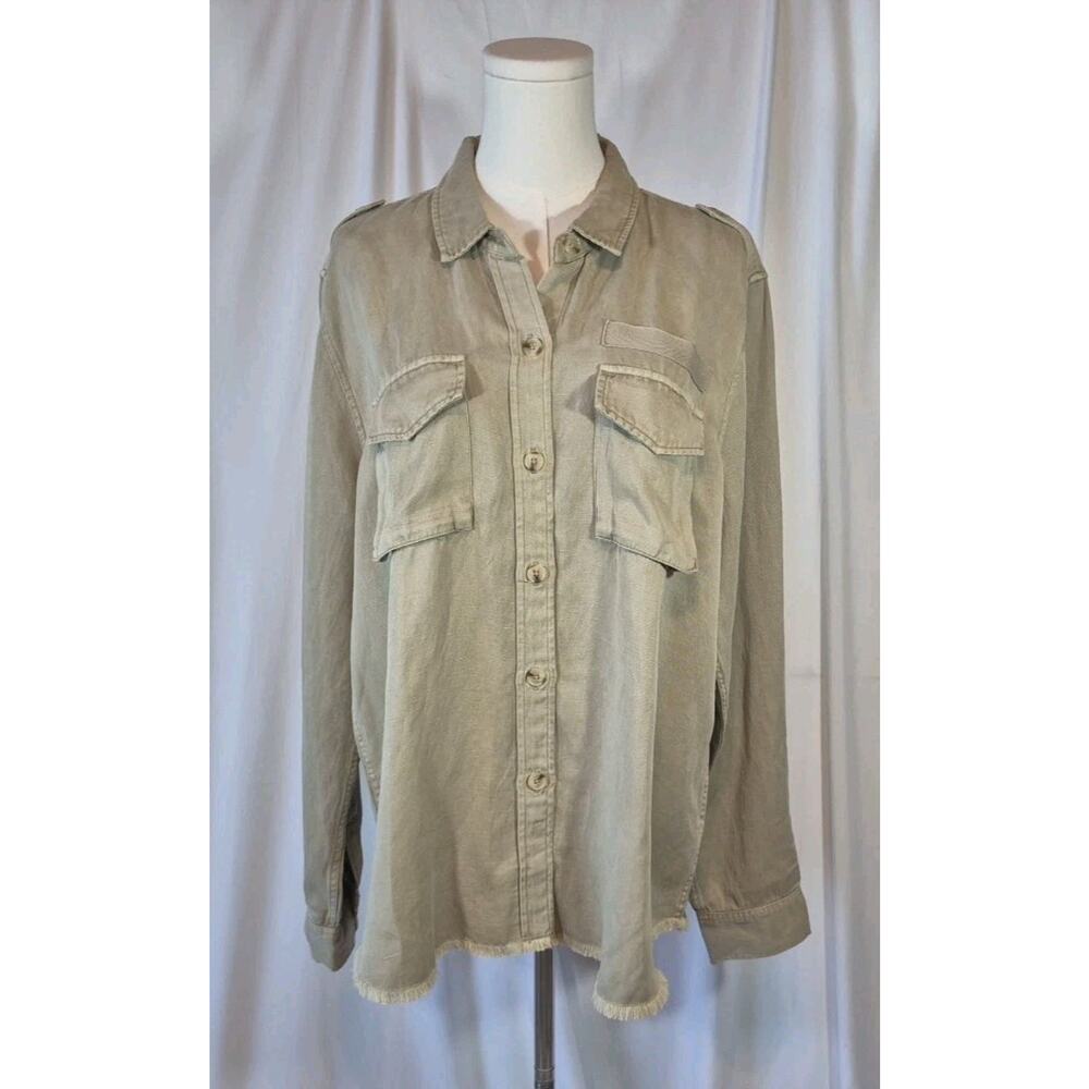 Rails Linen Blend Sparrow Ochre Green Button Up Top XL